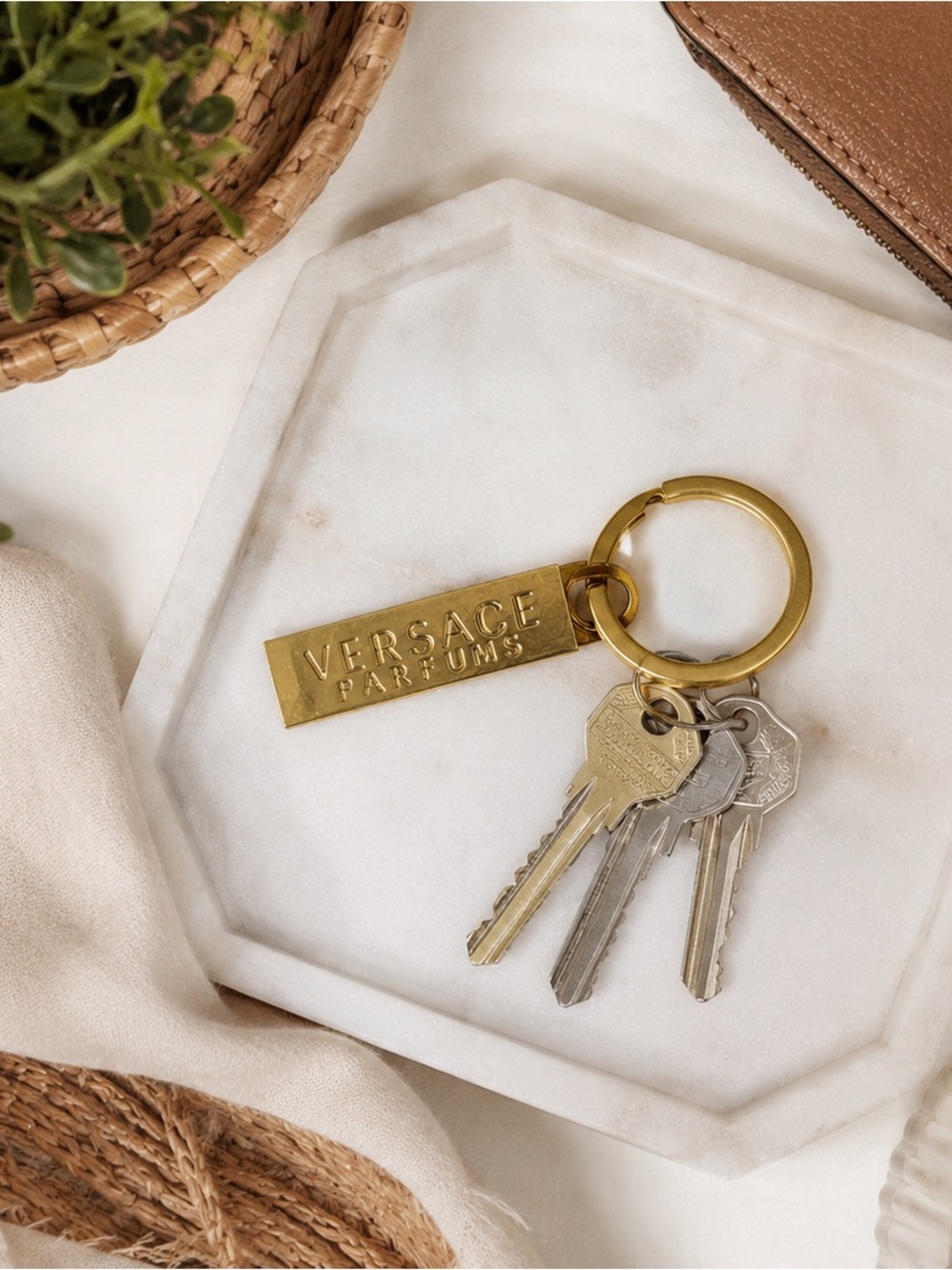 VERSACE PARFUMS Gold Tone Keychain